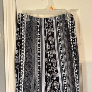 patterned black and white flare pants